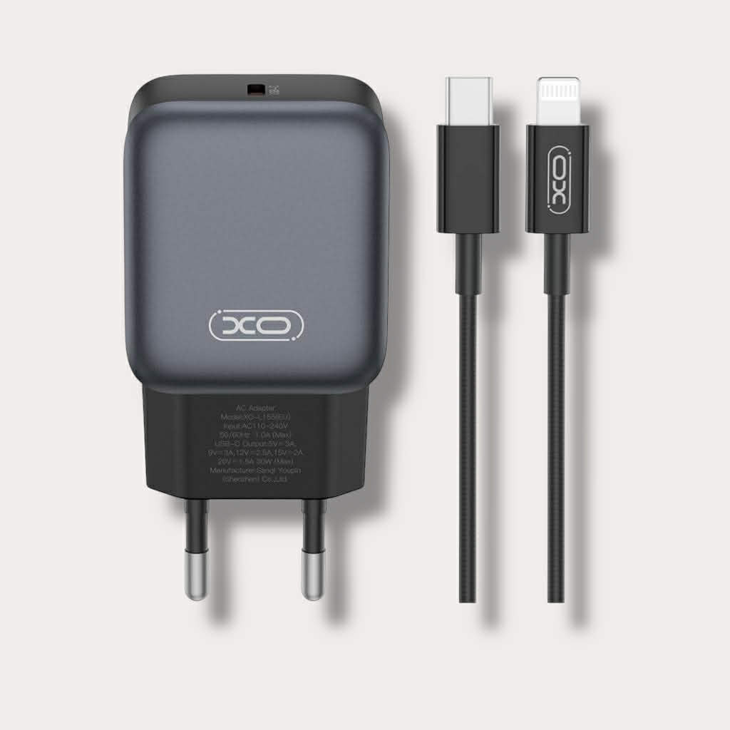 Зарядно за телефон XO 30W Power Adapter Type-C към кабел Lightning