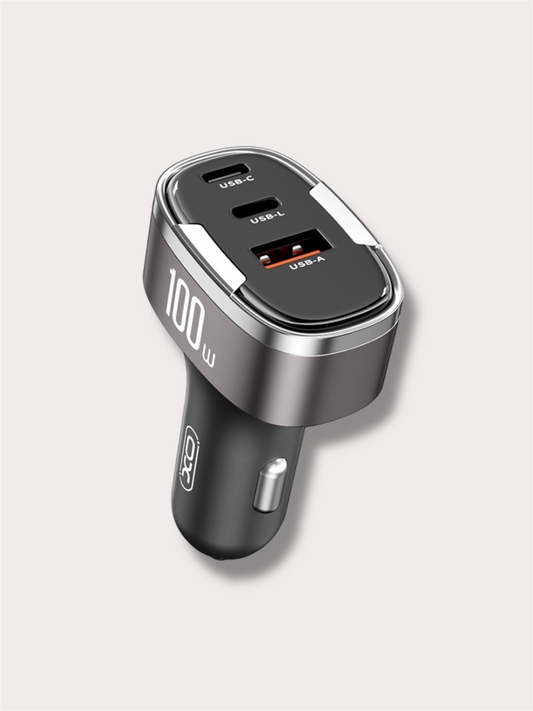 Зарядно у-во за кола Type-C/USB/Lightning - XO 12V 100W