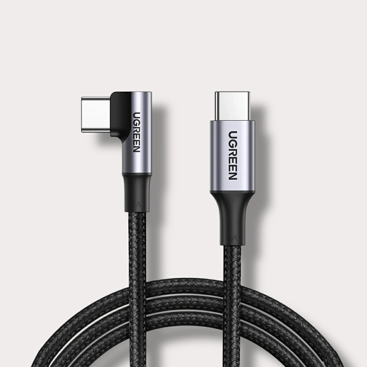 Кабел UGREEN Type-C - Type-C, 1м, 100W, PD Fast Charging 90 Degree Черен