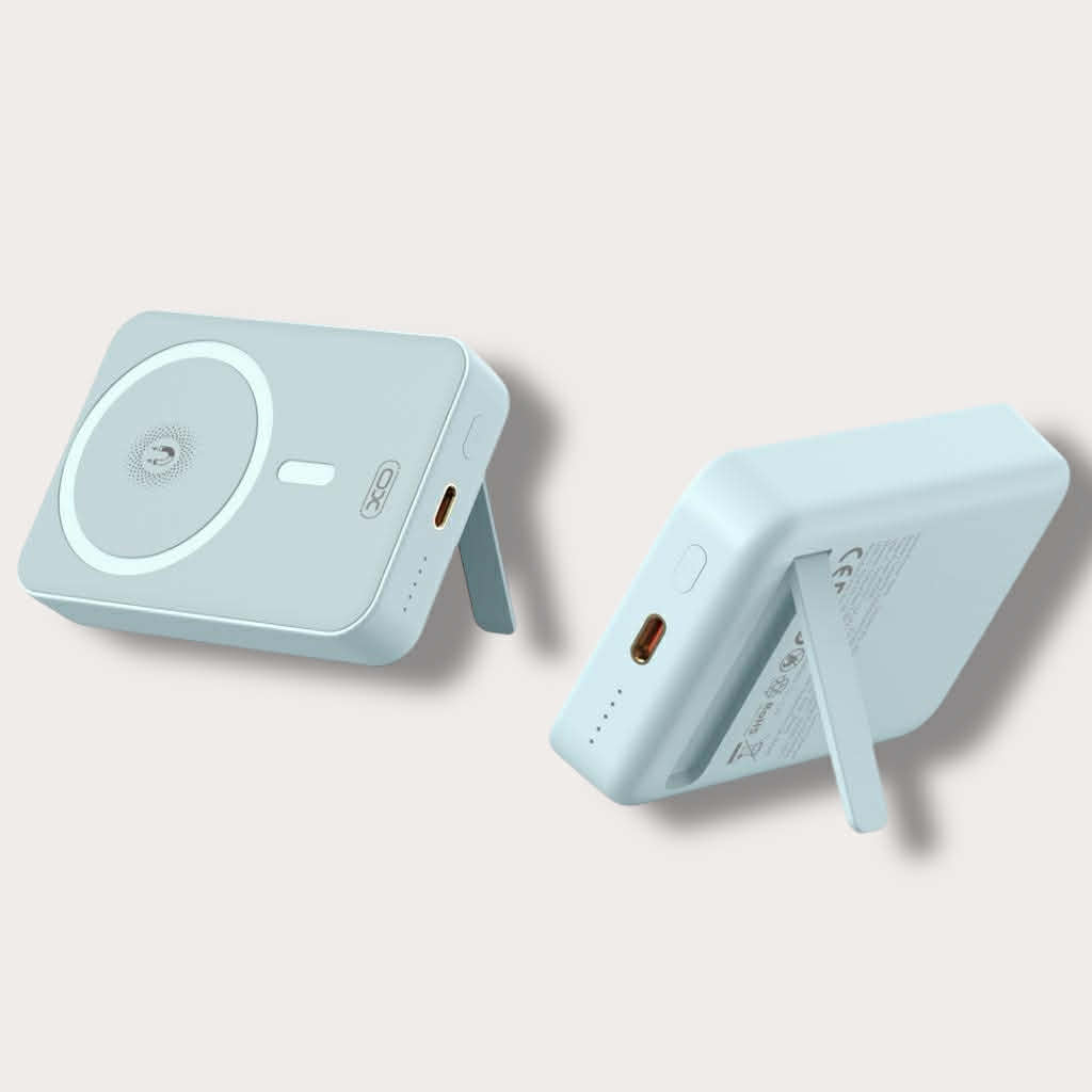 XO Power Bank 10000 mAh 20W, MagSafe + стойка /син/