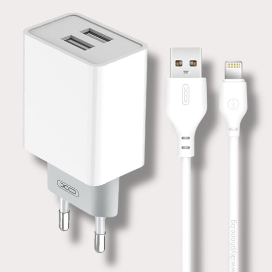 Зарядно за телефон XO 12W Power Adapter 2xUSB-A към кабел Lightning