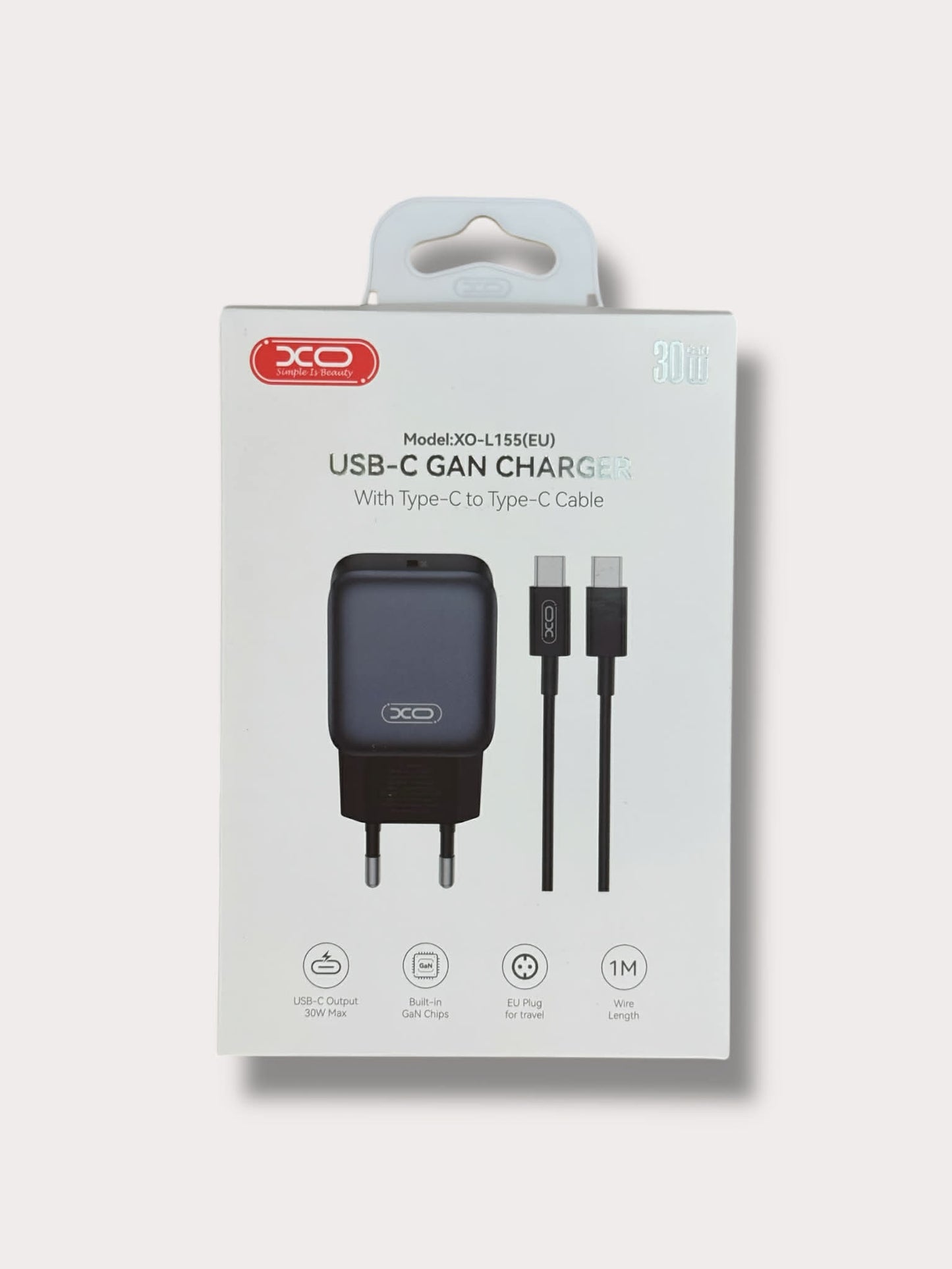 Зарядно за телефон XO 30W Power Adapter Type-C към кабел Type-C