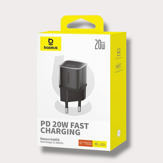 Адаптер Baseus 220V 20W, USB-C, GaN5s - Черен