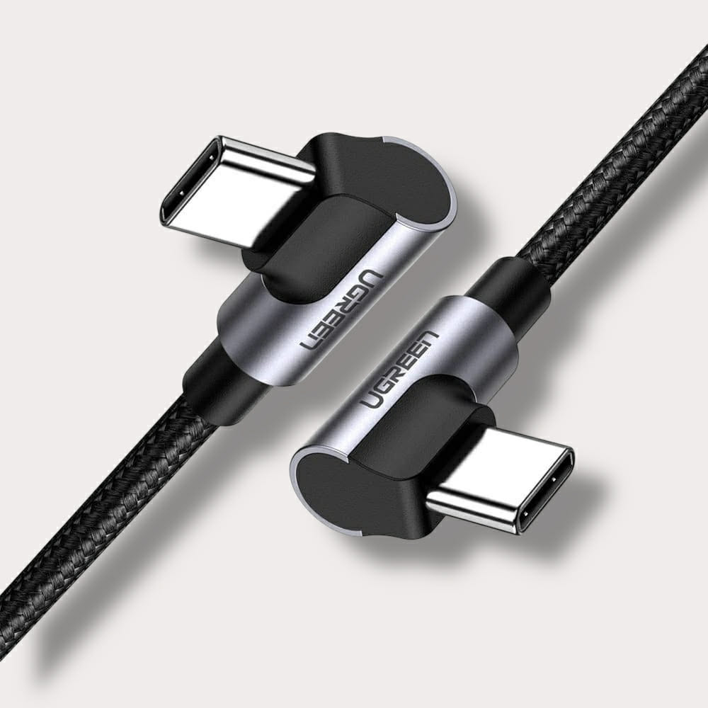 Кабел UGREEN Type-C - Type-C, 1m, 3A, Angled double Сив