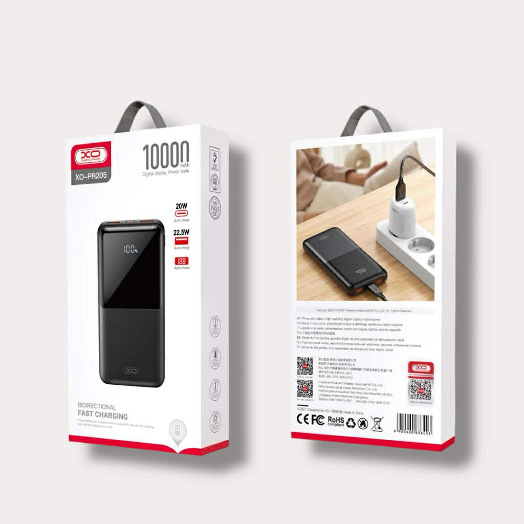XO Power Bank 10000 mAh 22.5W + Digital display /черен/