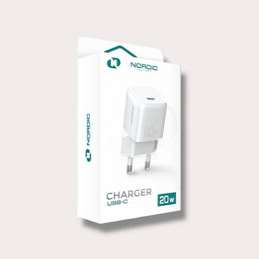 Адаптер NORDIC 220V 20W, Type-C - Бял