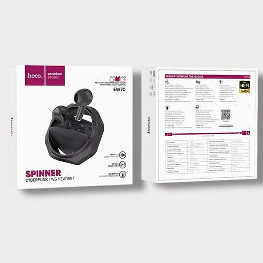 Безжични слушалки Hoco EW70 - въртяща се кутия, Bluetooth 5.4, Черно-лилави