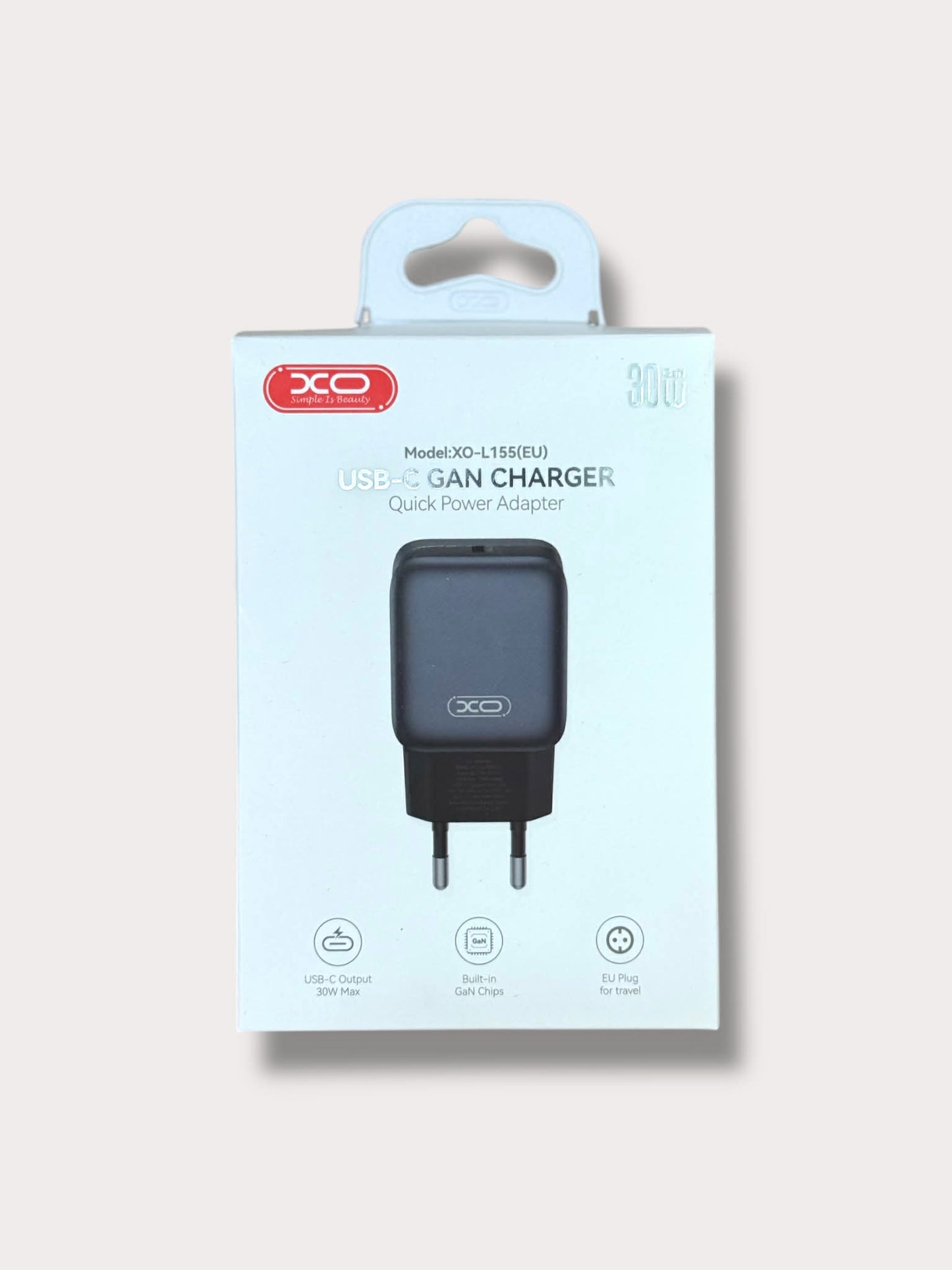 Адаптер XO 220V 30W, USB-C - Черен