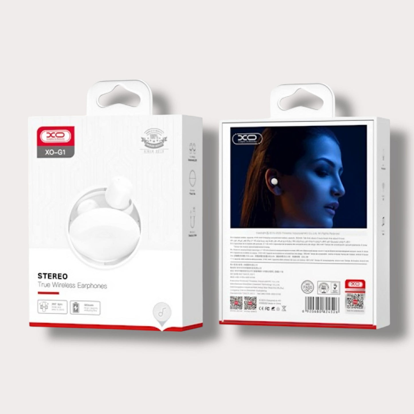 Безжични Bluetooth слушалки XO G1, Въртяща се кутия, Бели