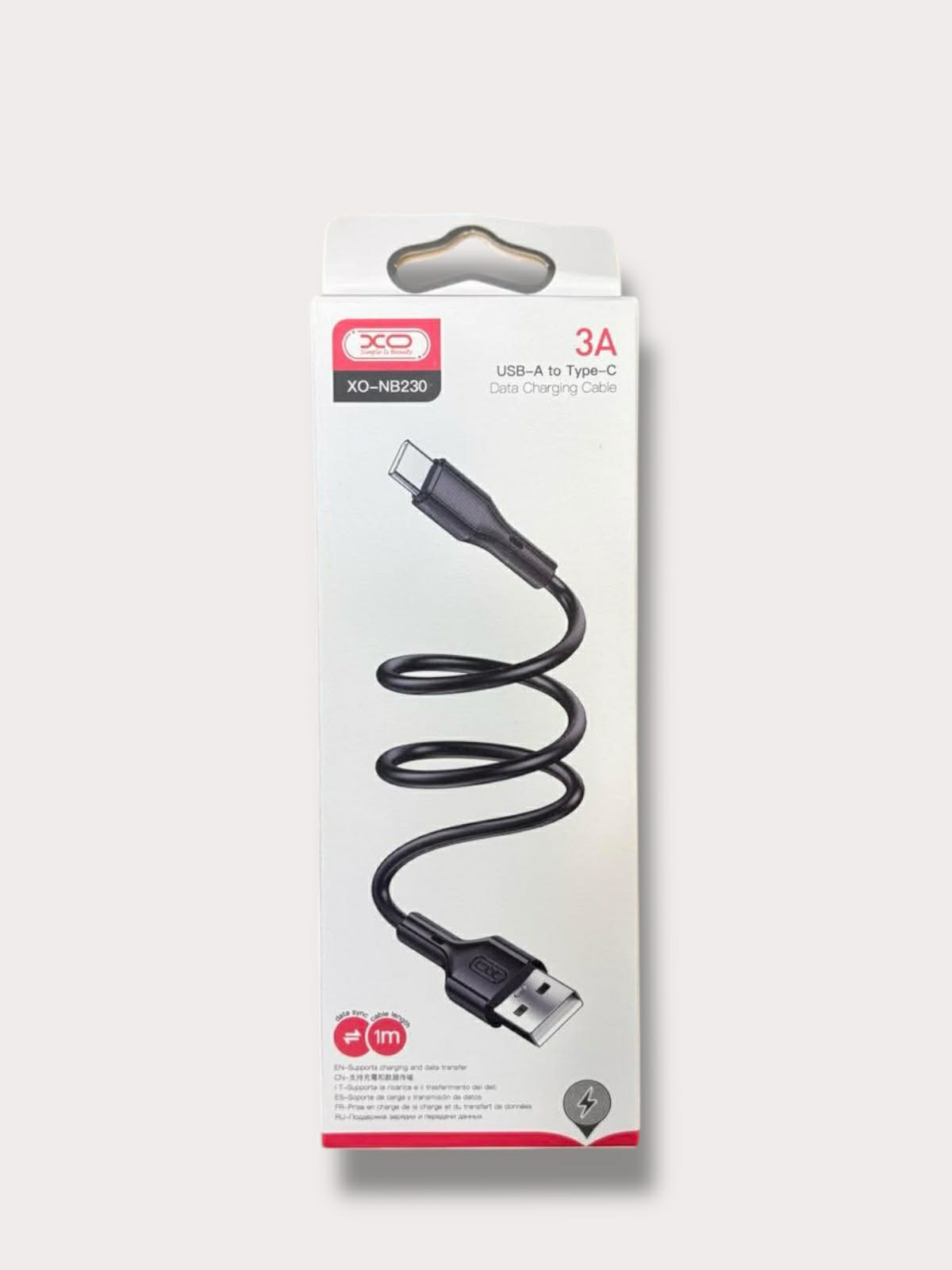 Кабел XO USB-A - Type-C, 1м, 3A, Черен