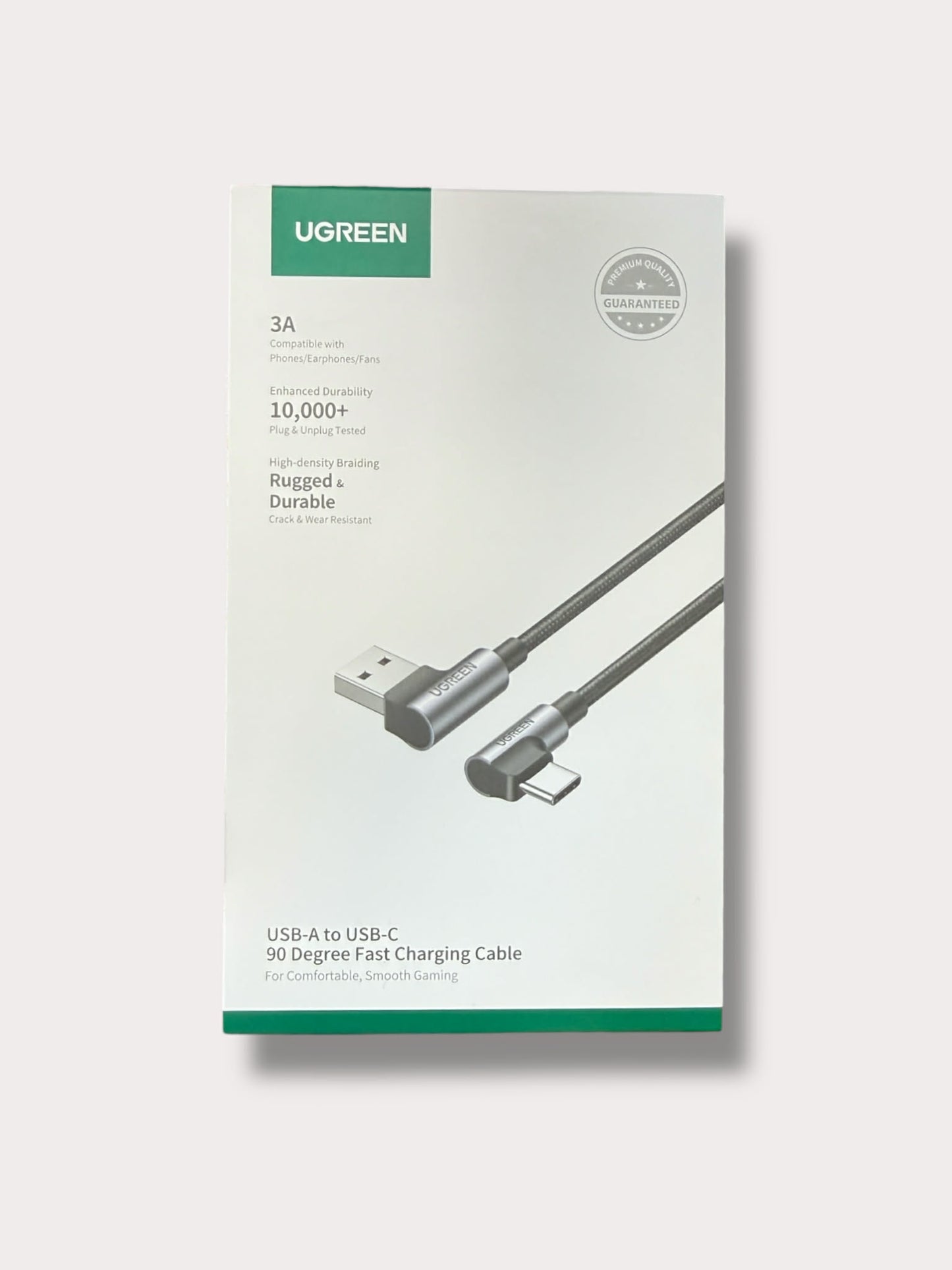UGREEN Кабел A-C, 1m, 3A, Angled Сив