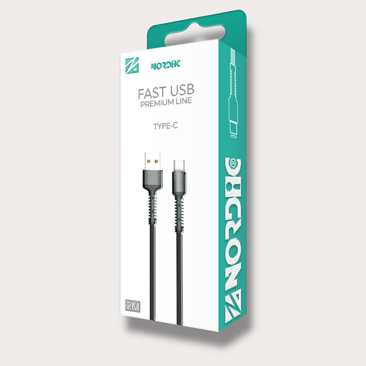 NORDIC Кабел USB-A - Type-C, Braided, 2м, 40W
