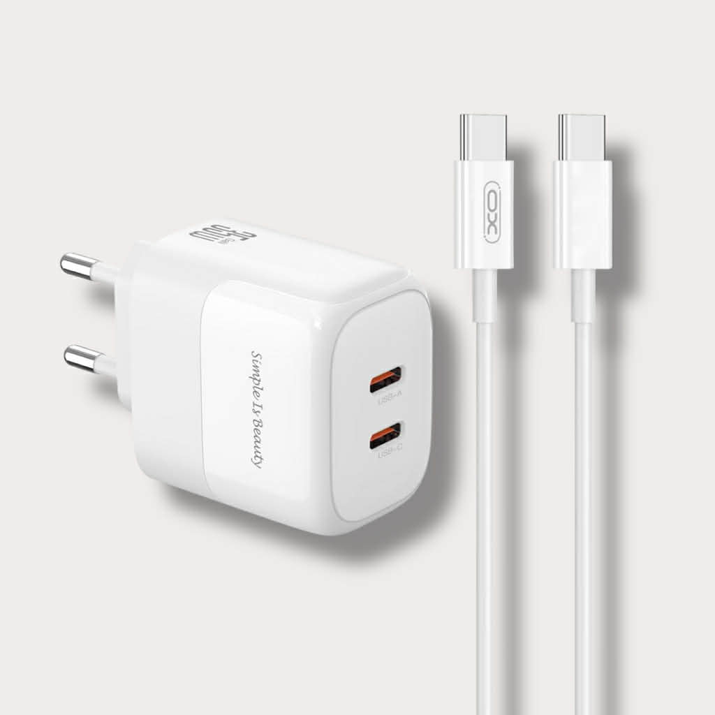 Зарядно за телефон XO 35W Power Adapter 2xType-C към кабел Type-C