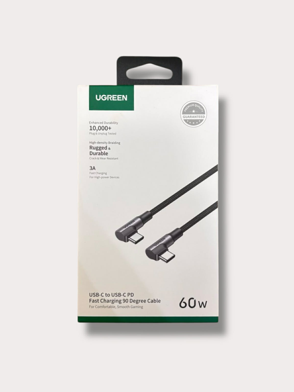 Кабел UGREEN Type-C - Type-C, 1m, 3A, Angled double Сив
