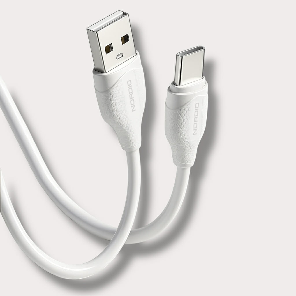 Кабел NORDIC USB-A - Type-C, 1м Бял