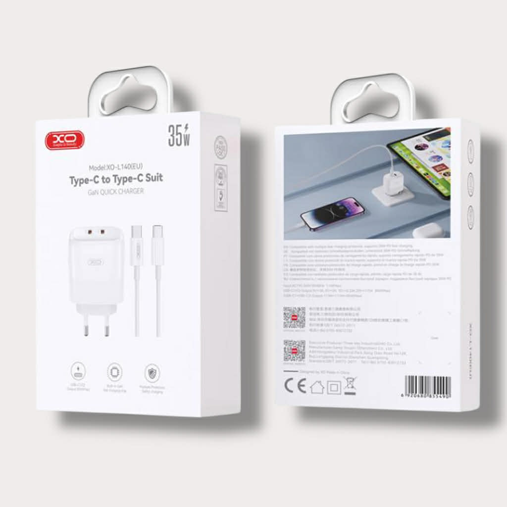 Зарядно за телефон XO 35W Power Adapter 2xType-C към кабел Type-C
