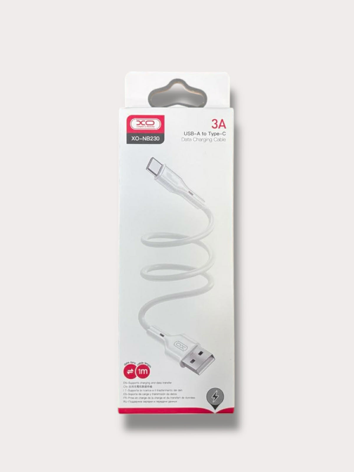 Кабел XO USB-A - Type-C, 1м, 3A, Бял