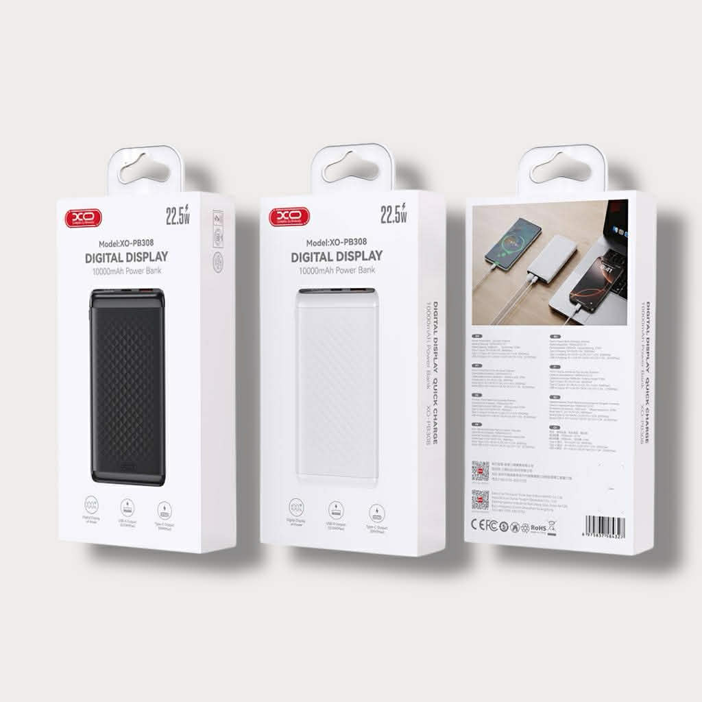 XO Power Bank 10000 mAh, 22.5W, черен