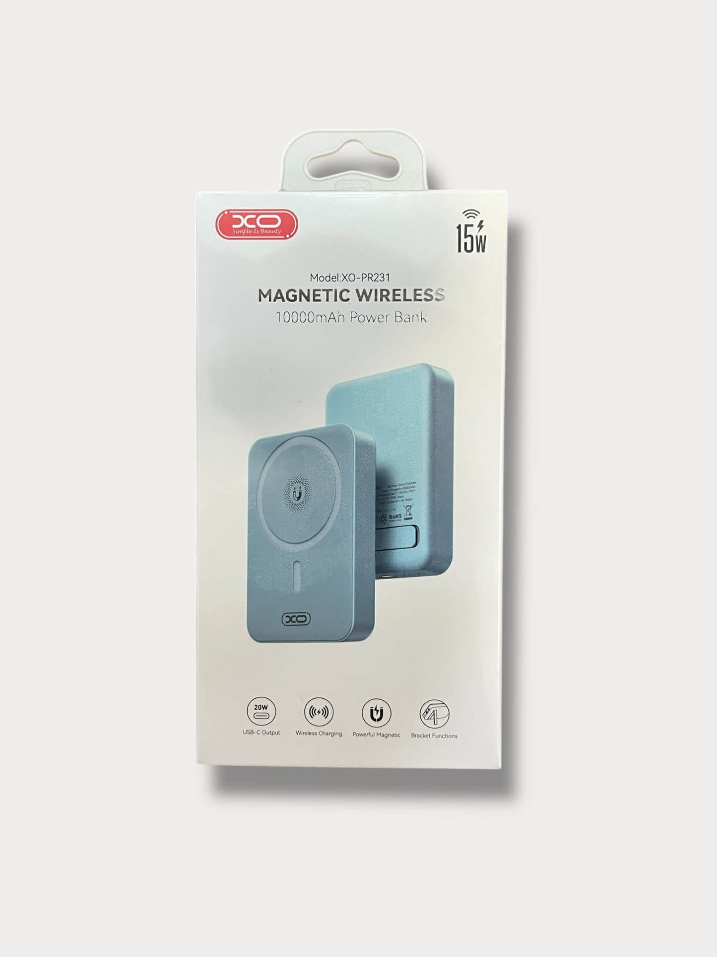 XO Power Bank 10000 mAh 20W, MagSafe + стойка /син/