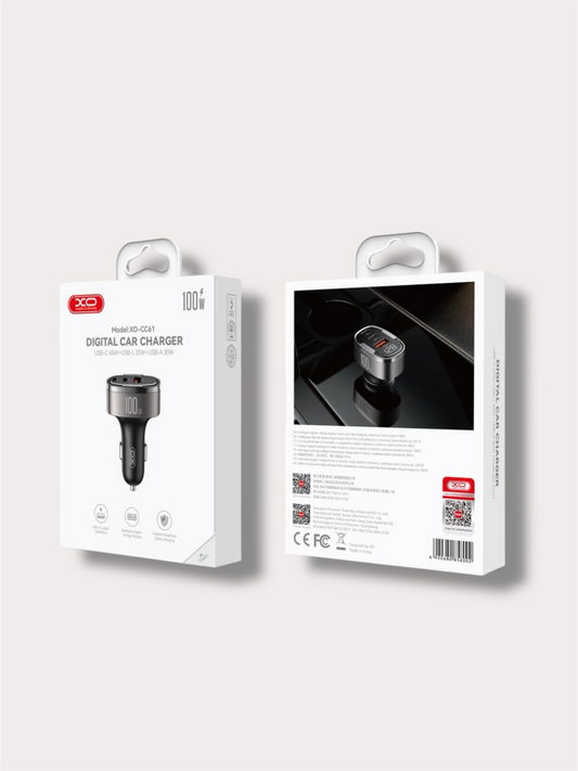 Зарядно у-во за кола Type-C/USB/Lightning - XO 12V 100W