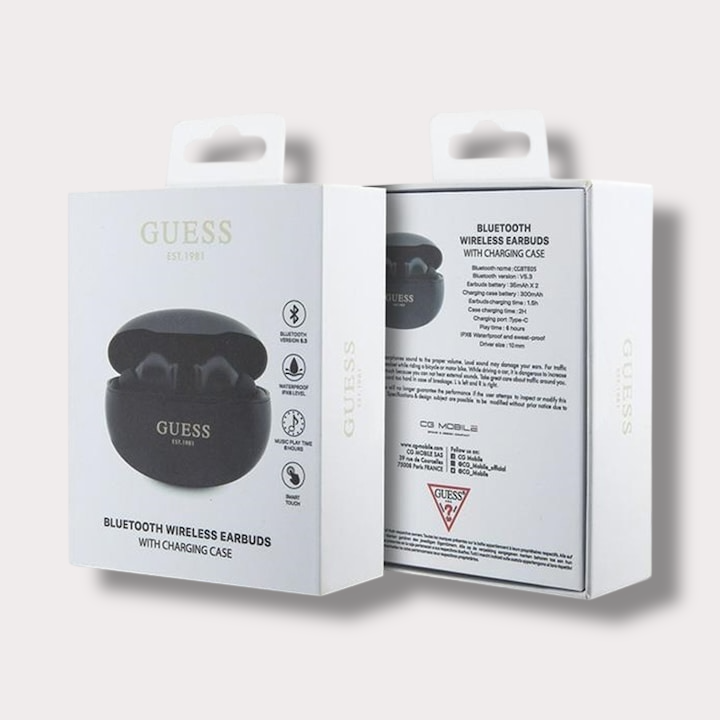 Безжични слушалки Guess, True Wireless, Classic EST BT5.3 Black