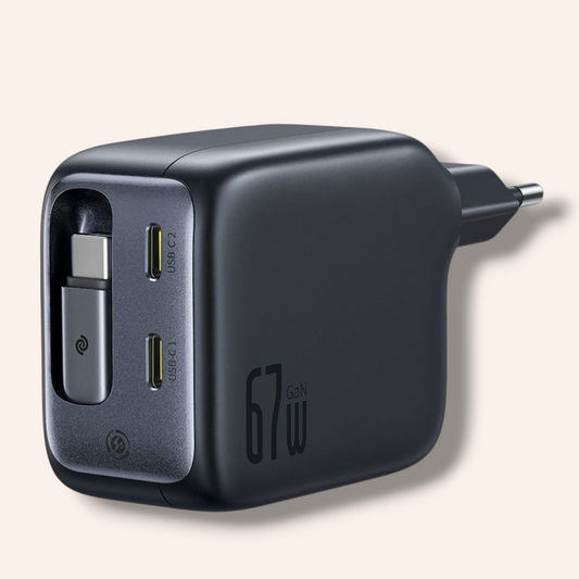 Адаптер BASEUS 220V 67W, 2хUSB-C + вграден кабел Type-C