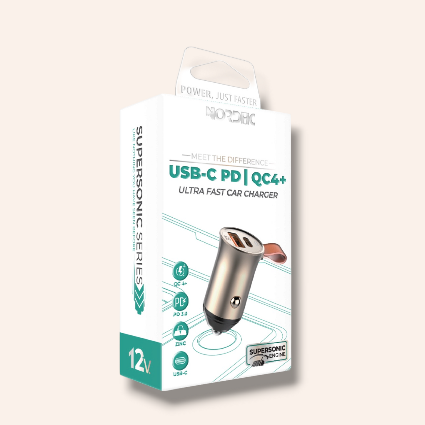 NORDIC Зарядно за кола 12V 30W, USB-A + Type-C