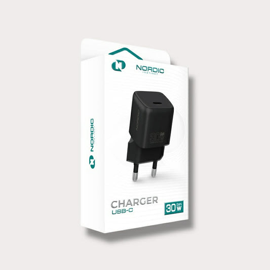 Адаптер NORDIC 220V 30W, USB-C GaN - Черен