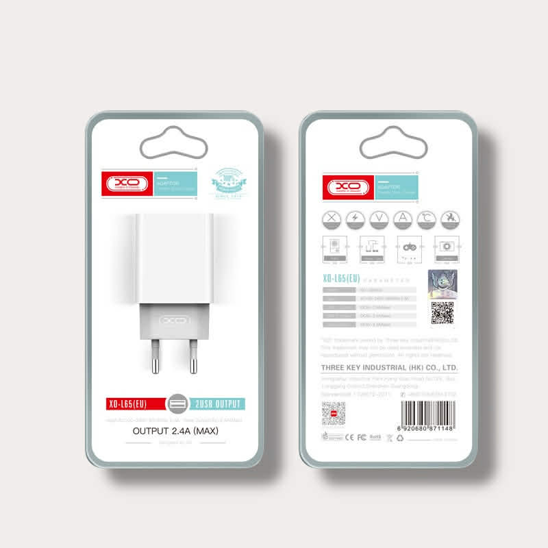 Зарядно за телефон XO 12W Power Adapter 2xUSB-A към кабел Micro USB