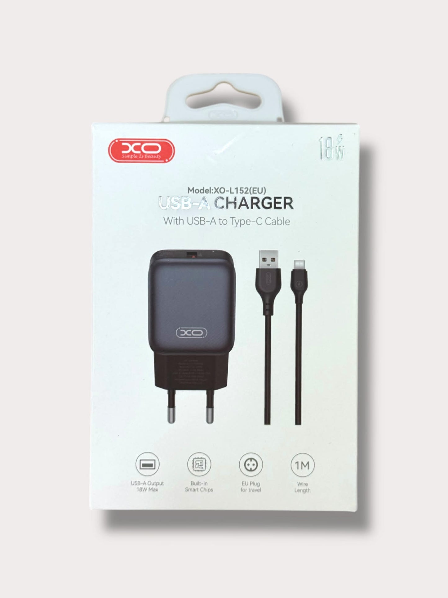 Зарядно за телефон XO 18W Power Adapter USB-A към кабел Type-C