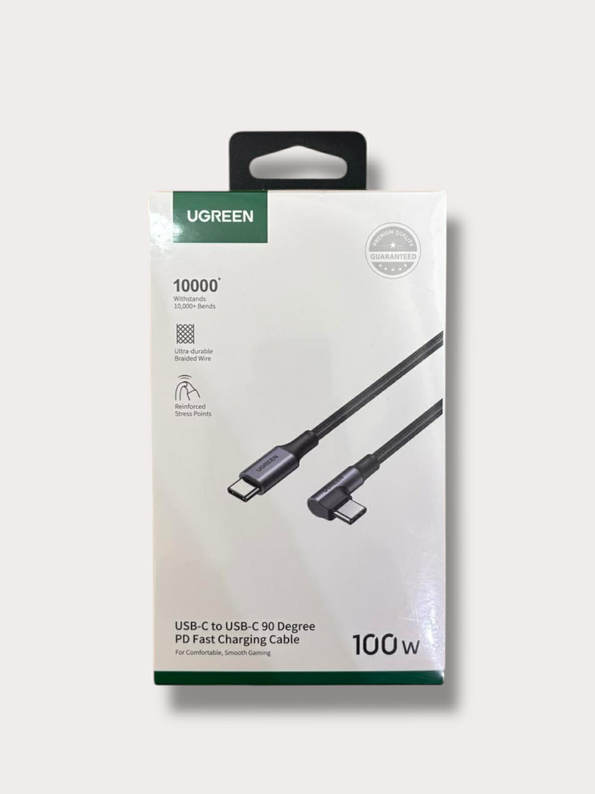 Кабел UGREEN Type-C - Type-C, 1м, 100W, PD Fast Charging 90 Degree Черен