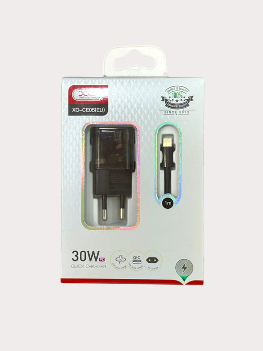 Зарядно за телефон XO 30W Power Adapter USB-A + USB-C към кабел Lightning