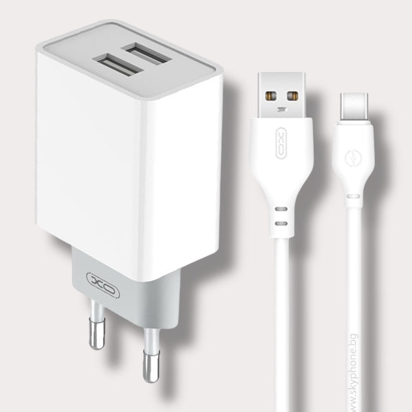 Зарядно за телефон XO 12W Power Adapter 2xUSB-A към кабел Type-C