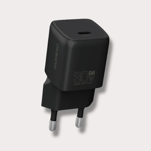 Адаптер NORDIC 220V 30W, USB-C GaN - Черен