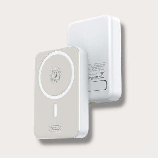 XO Power Bank 10000 mAh 20W, MagSafe + стойка /бял/