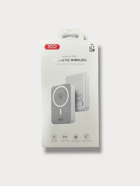 XO Power Bank 10000 mAh 20W, MagSafe + стойка /бял/